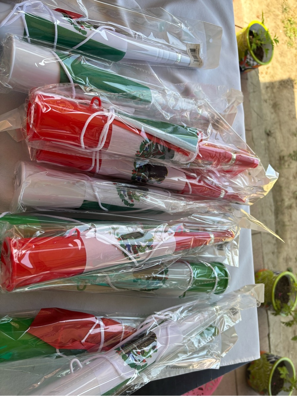 Festive Red and Green Party Horns -bundle of 3 pcs